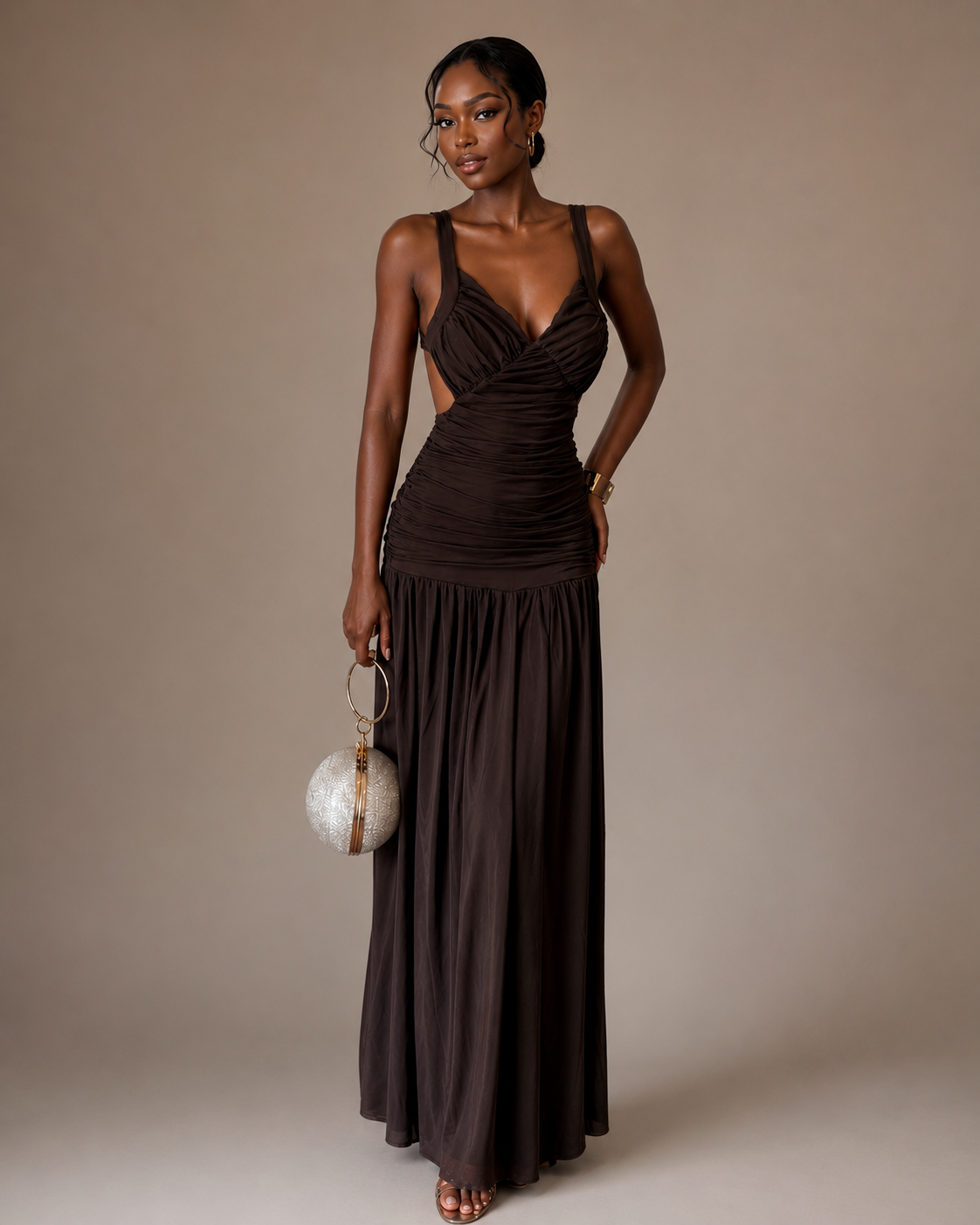 Long cross bust rush chiffon flowy dress