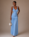 Long cross bust rush chiffon flowy dress