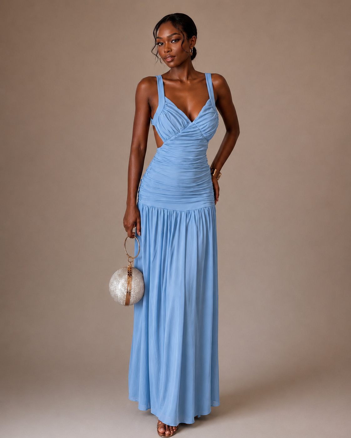 Long cross bust rush chiffon flowy dress